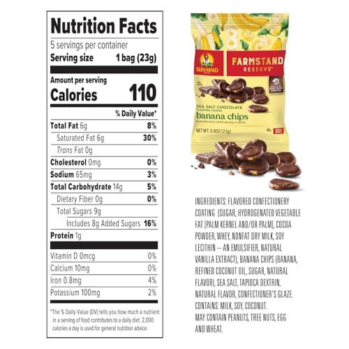 Image of Sun-Maid Farmstand Reserve Sea Salt Chocolate Coated Banana Chips - (5 Pack) 0.8 oz Snack Bag - Chocolate Covered Fruit Snack