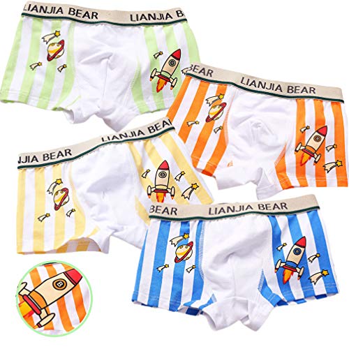 XM-Amigo Fusée Boxers Petits Garçons Culottes Courtes 4 Pack sous-vêtements en Coton pour Enfants de 5 à 8 Ans