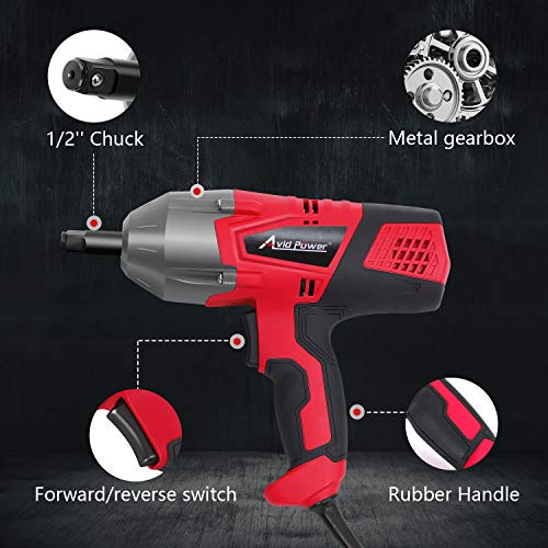 Avid Power Electric Impact Wrench Kit with 1/2 Inch Chuck, 500 N.m (370 Ft-lbs) Max Torque with Sockets and Carry Case