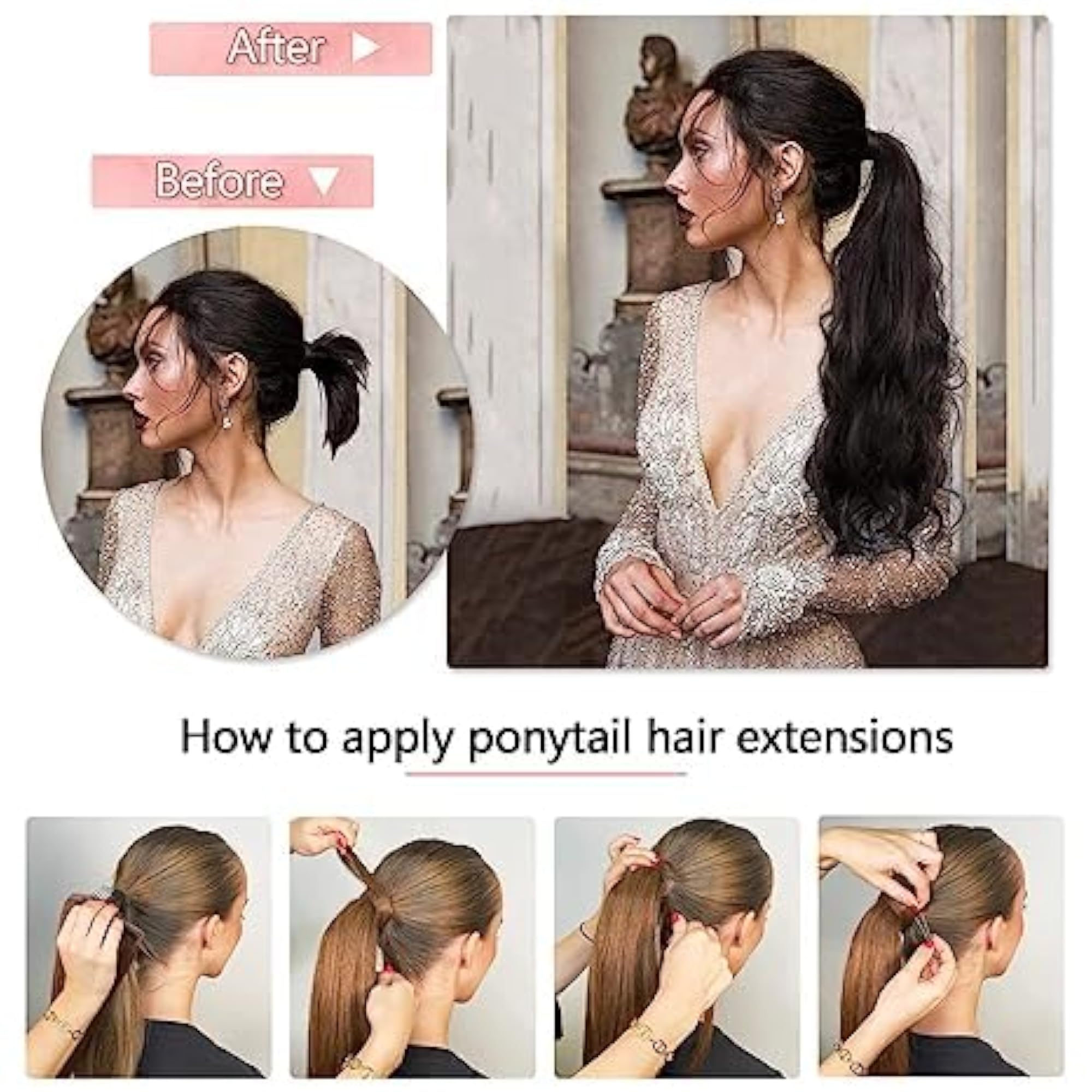 22 Inch Long Straight Ponytail Wrap Around Hair Extension, Brown