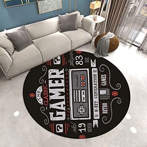 Alfombra Para Gaming Sala de Estar Moderno Redonda Cojín Para Silla de Dormitorio Gamepad Alfombrillas de Juego Para Niños Alfombra de Puerta Antideslizante Lavable (Vistoso 5,Diámetro 100cm) Cover