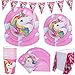 DreamJing Kit Anniversaire Licorne Fille Vaisselle - Assiette Carton Nappe Gobelet en Papier Serviette Bannière pour Anniversaire Fille Décoration Fête Licorne, Service 20 Invites