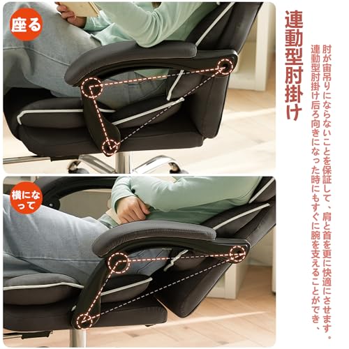 オフィスチェア ゲーミングチェア デスクチェア パソコンチェア 社長椅子 収納式フットレスト 在宅ワーク 椅子 ハイバック 肉厚座面 人間工学椅子 360度回転 昇降機能 事務椅子 (アーバン, くろい) [4]