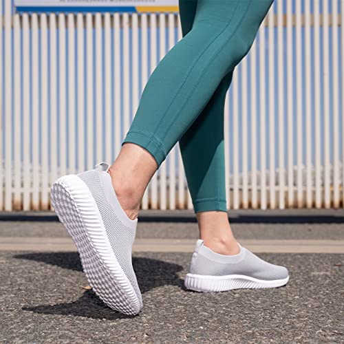 Poemlady Lightweight Slip On Walking Tennis Shoes Breathable Casual Athletic Running Workout Sneakers A/Gray #TOP3