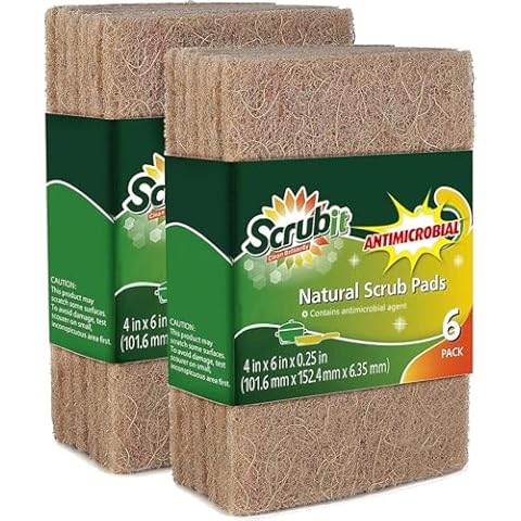 SCRUBIT Natural Scouring Pads (12 Pack) - Eco Friendly Scrubbing Pads for Kitchen Cleaning, Dishes, and Pots - Non-Scratch Kitchen Scrubbers - 100% Natural Sisal Fibers (12 Pack) Cover