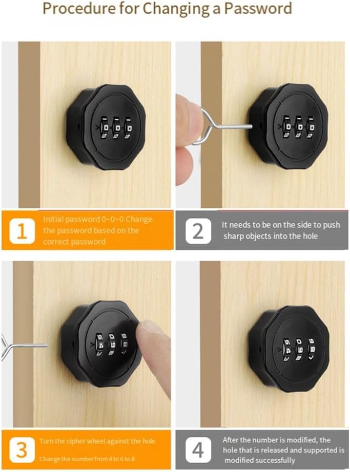 Zinc Alloy Combination Lock Featuring Turn Tongue and Resettable 3 Digit Code for Secure Use on For 120mm Plate in Drawers, Lockers, and Toolboxes (Black)