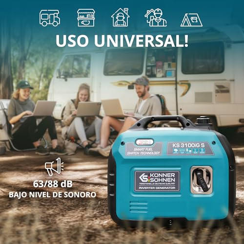 Könner&Söhnen Generatore di Corrente Inverter Portatile KS 3100iG S DUAL FUEL Generatore di emergenza 3100 W, presa Schuko 230 V, 2 porte USB, display LED, modalità Eco, generatore Euro V - 8