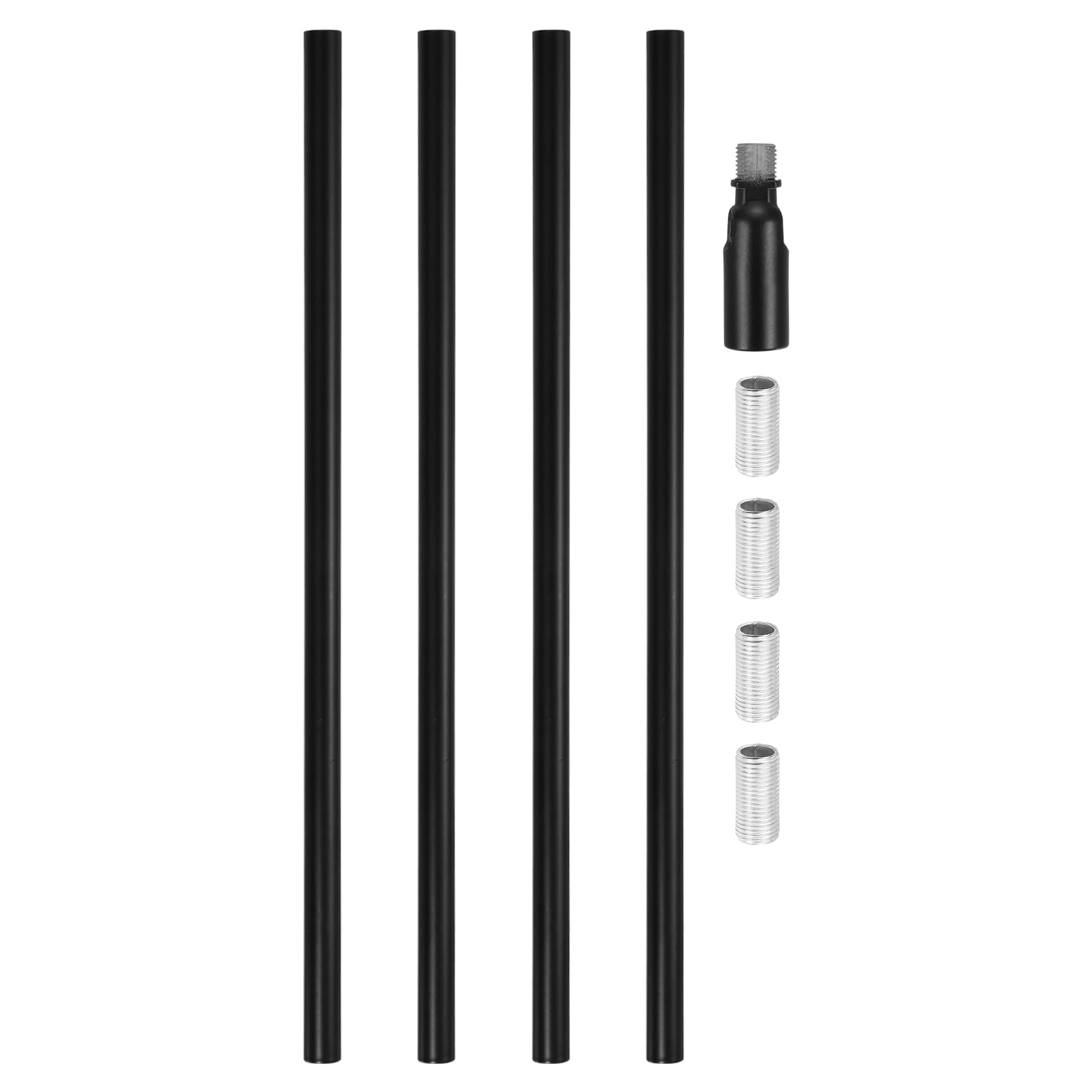 VIAPUICE Ceiling Lamp Extension Rod M10x300mm - 4 Pcs Straight Pipe Lamp Stems Rod with Sloped Ceiling Adapter Kits, for Chandeliers Pendant Light Fixture Downrods Island Lighting, Black