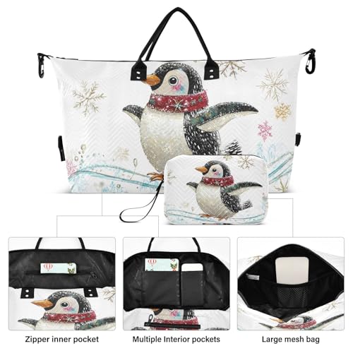 Travel Duffel Bag Penguin Art Winter Gym Bag Sports Tote Bag with Multiple Interior Pockets Shoulder Weekender Bag for Women Men with Toiletry Bag 20.5”x 7.9”x 13.82