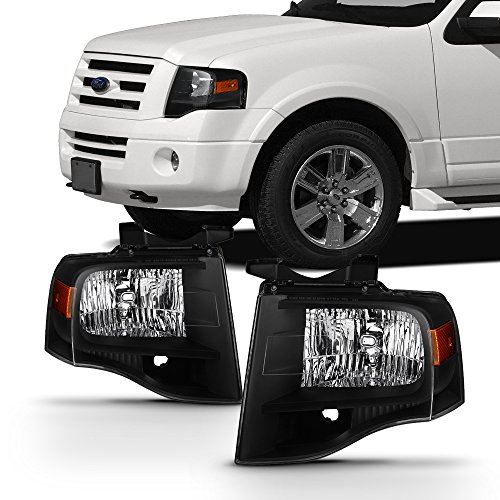 AKKON - For 2007-2014 Ford Expedition Black Bezel Headlight Assembly Left+Right Pair