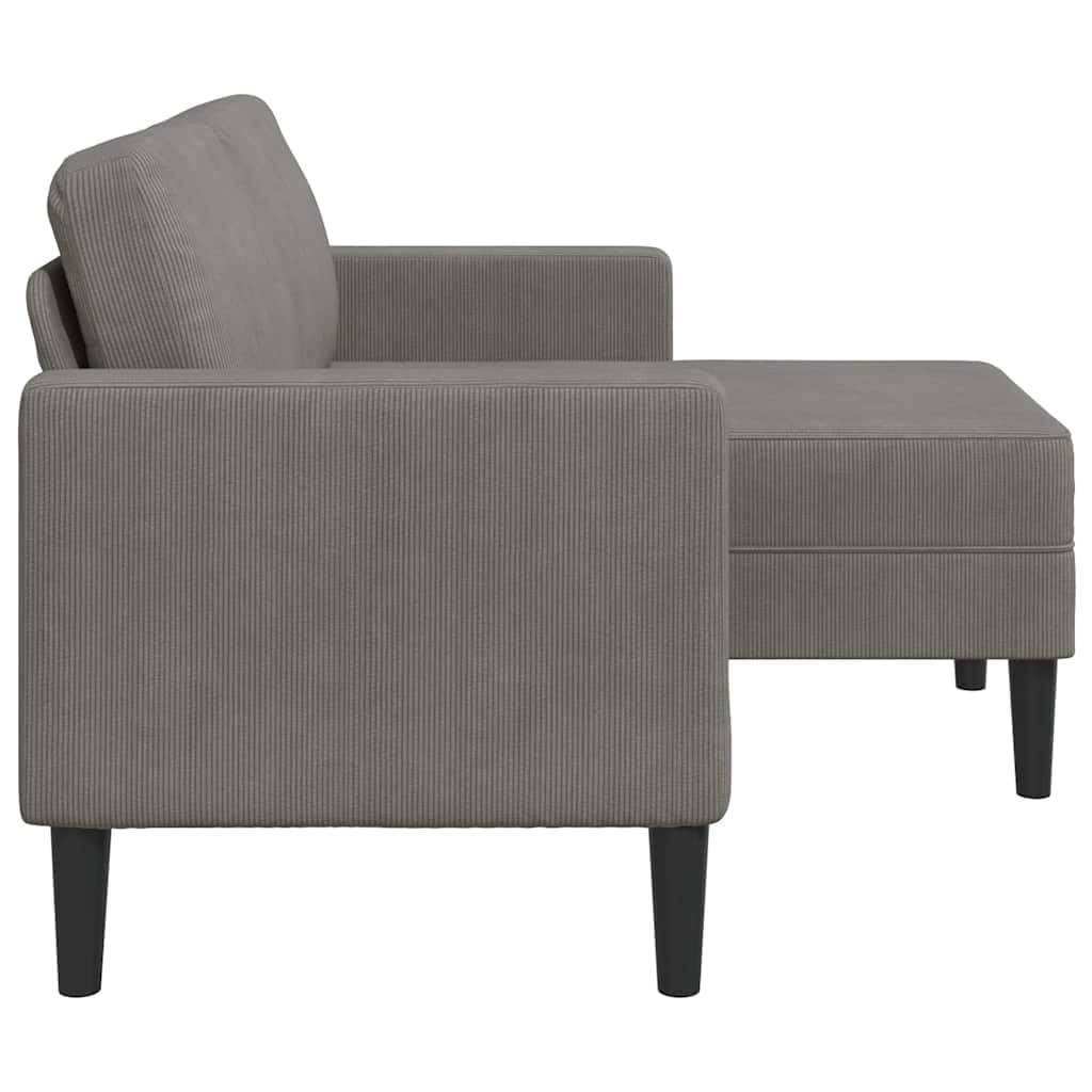 Sofá de 2 plazas con chaise longue en forma de L, color gris claro, 125 cm, sofá esquinero moderno de lino con marco de madera y patas de metal, sofá acolchado para ahorrar espacio en el salón