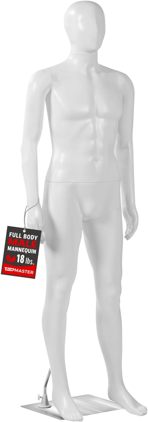 Male Form Mannequin - Versatile 360° Design, Easy Assemble, Full Body 38'' Chest Male Mannequin with Adjustable Posture, Turnable Head and Flexible Limbs - White