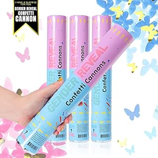 Gender Reveal Confetti Cannons, Biodegradable Confetti Cannon Poppers, 2 Pink + 2 Blue Boy or Girl 12 Inch Gender Reveal Confetti Poppers for Baby Gender Reveal Party