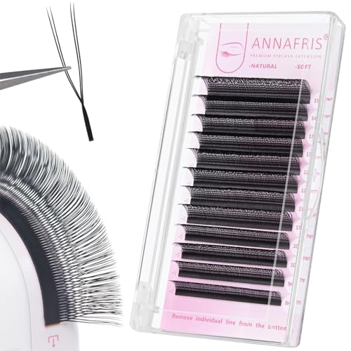 ANNAFRIS 2D UU Extensiones de Pestañas, W Pestañas Pelo a Pelo, U Forma Naturales Pestañas Postizas(U YY,0.07D,14mm)