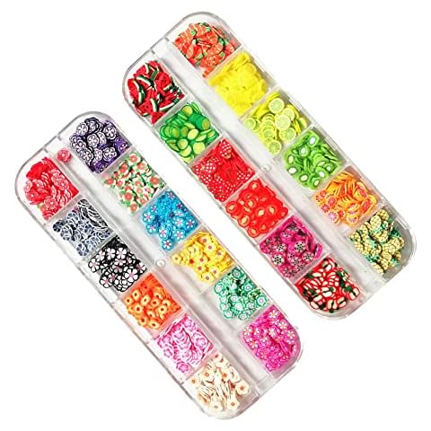 2 Boxes Clay Nail Art Slices Polymer Fruit Flower Slices Colorful Slime Making Charms Cellphone Decoration Nail Art Supplies Scrapbooking Embellishments Cover
