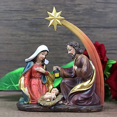 Fumisee Holy Family Statue,Resin Craft Ornaments Home Decor,Religious Thanksgiving Christmas Decoration,5.91 Inch Height Cozy Virgin Mary Jesus Nativity Family Set Figurine #TOP3