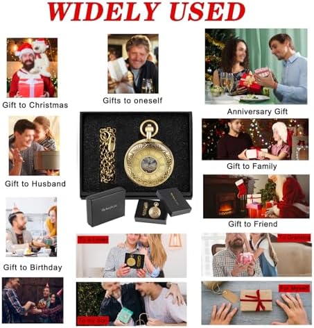 Tiong Vintage Mechanical Pocket Watch Unique Tourbillon Moon Phase Roman Numerals Scale Double Hunter Pocket Watches & Gift Box