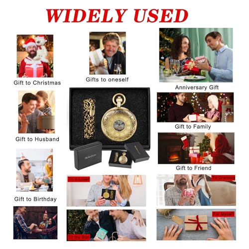 Tiong Vintage Mechanical Pocket Watch Unique Tourbillon Moon Phase Roman Numerals Scale Double Hunter Pocket Watches & Gift Box