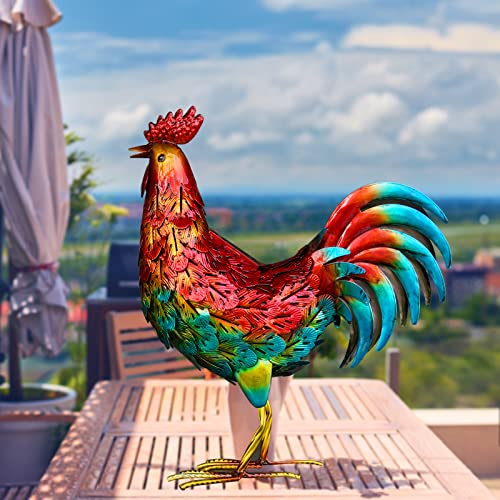 Ratuor Rooster Statue Garden Decor, Metal Chicken For Kitchen Outdoor, Yard Art With Solar Led Lights, Metal Art Gift For Backyard Farm Patio Yard Lawn Home Decorations #TOP1