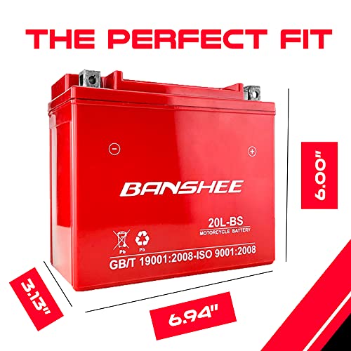 Image of Banshee 20L-BS / YTX20L-BS High Performance Power Sports Maintenance Free Battery, Compatible with Yamaha Big Bear Grizzly Kodiak 400 450 600 660 700