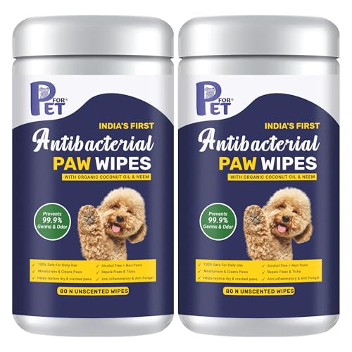 Image of Antibacterial Paw Wipes|with Organic Coconut & NEEM| Moisturises & Cleans Paws| Restore Dry & Cracked Paws| Prevent Germs & Odor| Safe to use| Alcohol Free| 160 Wipes