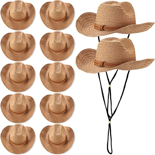 Image of JaGely 12 Pcs Straw Cowboy Hats for Women Men, Wide Brim Summer Hat Bulk Sun Protection for Western Themed Party