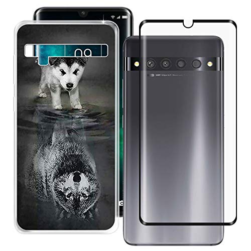 HHUAN para TCL 10 Pro (6.47') Funda + Cristal Templado, HD Protector Pantalla e Transparente Carcasa Suave Silicone Caso Bumper Cover Case para TCL 10 Pro (6.47') - WMA27