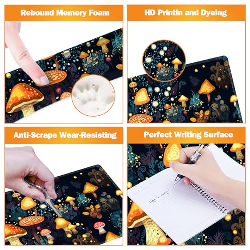 Image of ARTSO Large Gaming Mouse Pad, Keyboard Wrist Rest Pad & Wrist Support Mousepad Set, Stitched Edge, Extended, Non-Slip Base, Memory Foam Desk Mat for Office, Home, Cute Mushrooms