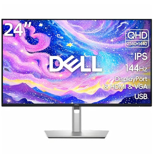 Image of Dell P24 inch Monitor, LED WQHD(2560x1440) - 144Hz Refresh Rate 1000:1 Contrast Ratio, AMD FreeSync - VESA, IPS, Height /Tilt /Pivot /Swivel Adjustability, DisplayPort & HDMI & VGA, USB, Black, Silver
