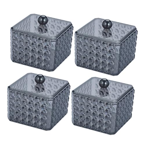 SMASOLO 4 Piezas Organizador de Algodón y Bastoncillos Contenedor Acrílico Transparente con Tapa para Maquillaje y Baño Diseño Elegante con Textura Diamantada para Accesorios de Belleza
