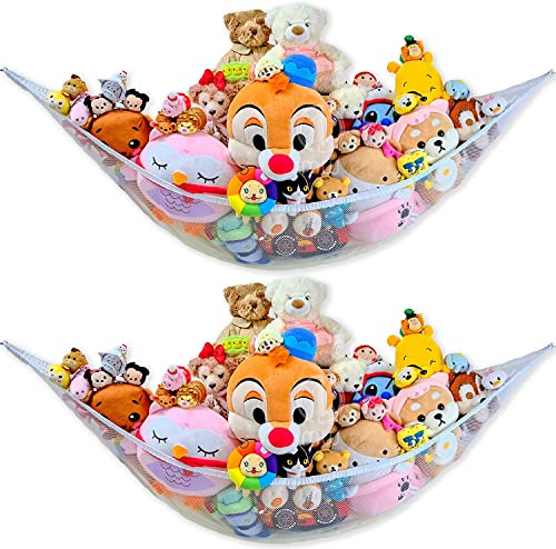Image of Mia Weaver Stuffed Animal Hammock for Plushie Toys | Corner Hanging Storage Net for Organizing Your Teddy and Stuffy Collection | (Mesh, White 2packs)
