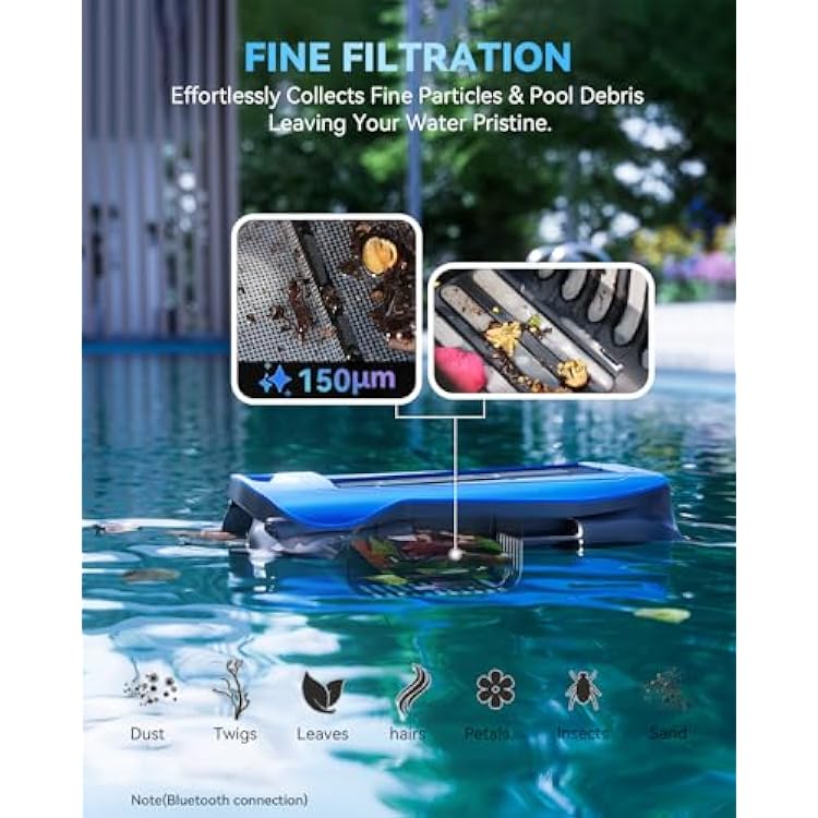 24/7 Solar Powered Pool Skimmer Robot with APP Support, Automatic Electric Floating Surface Cleaner for Above Ground & Inground Pools, Auto Robotic Pool Skimmer Bluetooth Control(Blue)