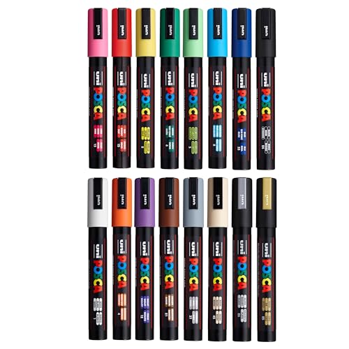 Image of Posca Exclusive 5M Paint Markers Gift Set of 16 with Carrying Case, Great for Kids and Adults, Acrylic Art Markers for Coloring Decorations, Canvas, Wood, Glass and Metal