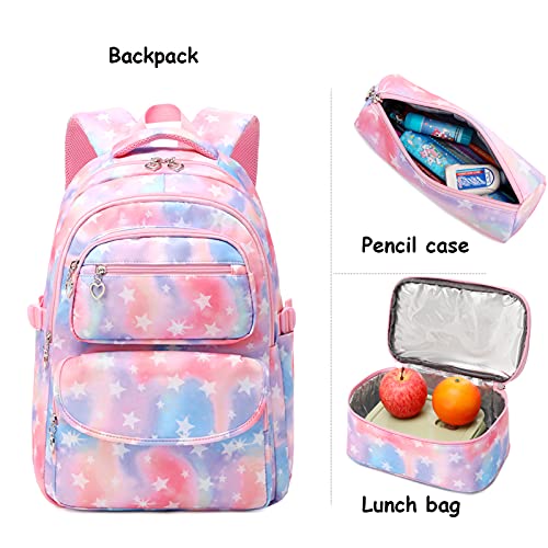 SIVENKE Schulrucksack Mädchen Leichtgewicht Schultasche Teenager Mädchen Rucksack Set Schulranzen 3 STK mit Lunchtasche Federmäppchen Schule Reisen Rucksack