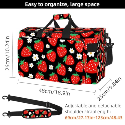 Foldable Travel Duffel Bags for Men and Women, Waterproof Weekender Overnight Gym Bags, Strawberry Flower4