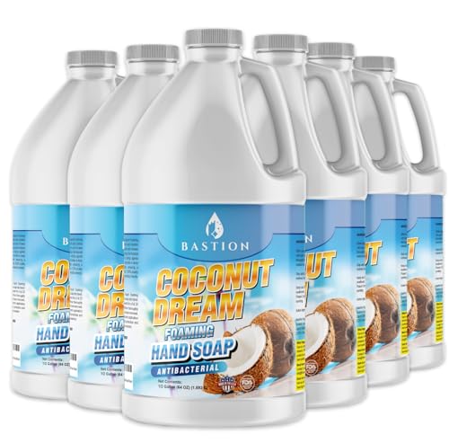 Image of Bastion Antibacterial Foaming Hand Soap - Coconut Dream Hand Wash - Bulk Refill Jug. Coconut Dream Scented. Non-toxic. Made in the USA.(Foaming Dispenser Required) (6) 1 /2 Gallon (384 oz)