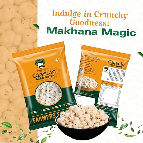 Image of Farmers Studio Naturally Grown Makhana 200 g | Mix Foxnuts | Low‑Fat, High‑Fiber Superfood Snack | Gluten‑Free & Antioxidant‑Rich