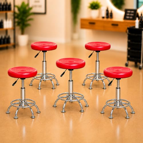 Image of NGFC Doctor Stool with Adjustable Height, Wheels and Bonded Leather Upholstery, Sitting Stool for Home & Office (Modern, Red)-Pack of 5