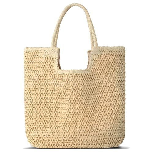 Bolsa de playa grande de paja tejida para mujer miniatura 1
