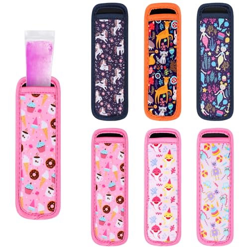 Image of Ice Pop Sleeves, 6 Pieces Popsicle Holders for Kids, Freeze Pops Ice Sleeves Holder Bag, Reusable Popsicle Holder Sleeves, Washable Ice Pop Neoprene Sleeves for Boys Girls
