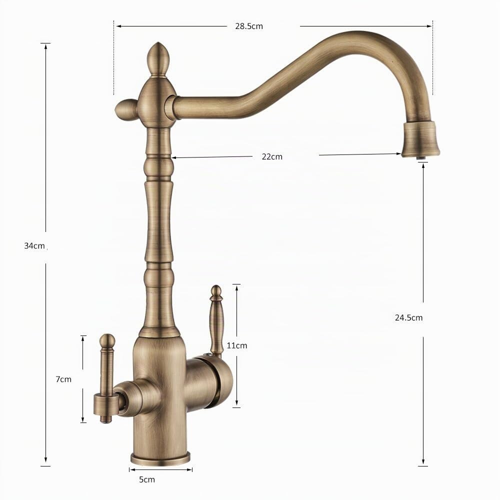 Ari 3-Wege Küchenarmatur Spültischarmatur Wasserhahn Mischbatterie Trinkwasser Messing Klassik Design Retro