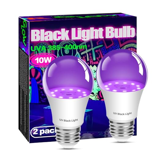 Smavolt 2 Pack Schwarzlicht 10W, 385-400nm UV Licht, Black Light Bulb, UV Beleuchtung Partylicht für Party, Keller, Disco, Club, Bar, Neonfarben