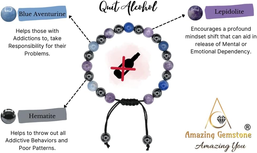 Miniatura 2 de Amazing Gemstone Pulsera de manifestación de alcohol para dejar de beber alcohol Juego de pulseras de hematita de aventurina azul lepidolita
