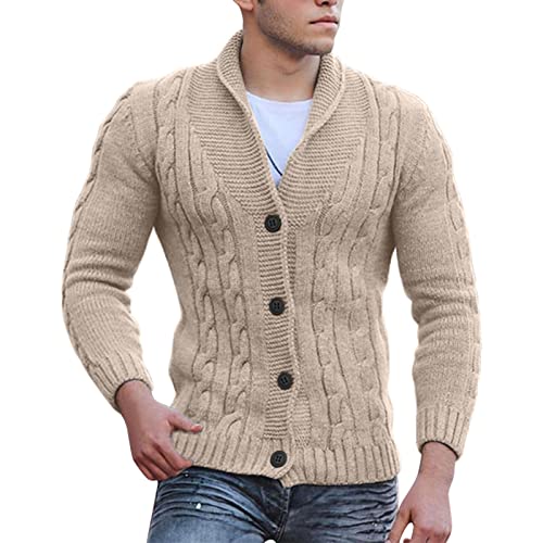 Mens Shawl Collar Cardigan Sweater Cable Knitted Button Down Sweaters Fall Winter Cable Knitted Outwear
