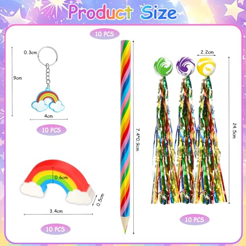 Bomtop 40 Stück Kinder Regenbogens Schreibwaren Set, Buntstifte Radiergummis Hüpfball Schlüsselanhänger für Kindergeburtstag Mitgebsel Gastgeschenke Children's Birthday Party