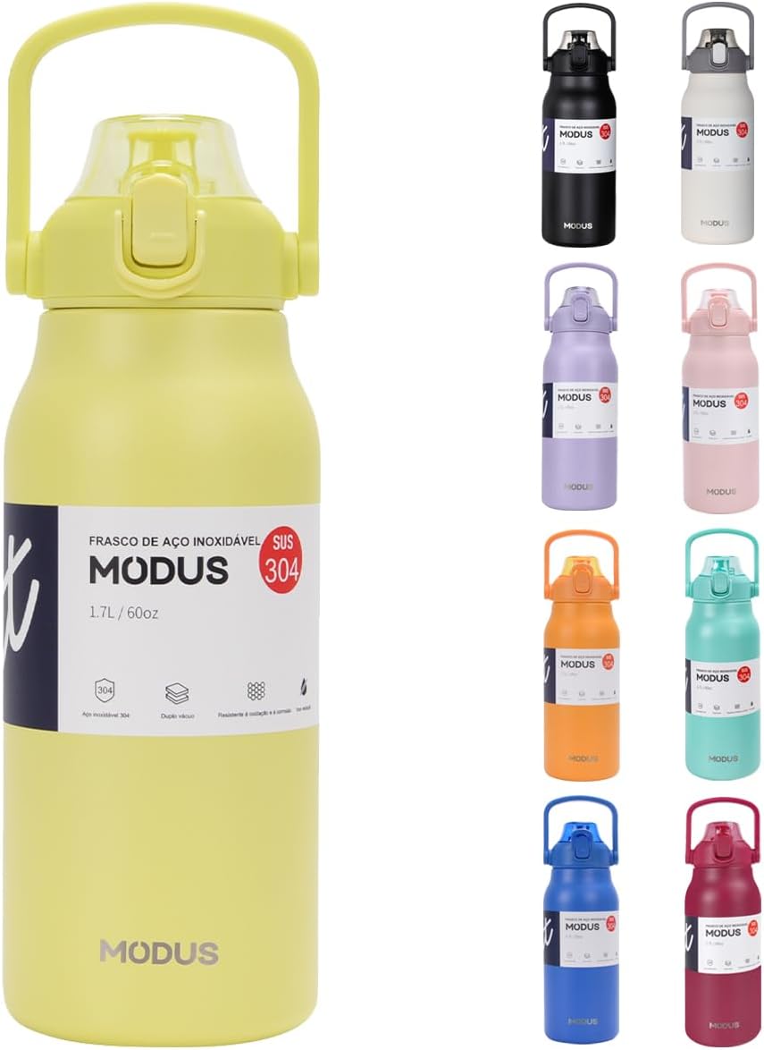 Garrafa Térmica De Viagem Inox 1700ml Água Com Canudo (Amarelo)