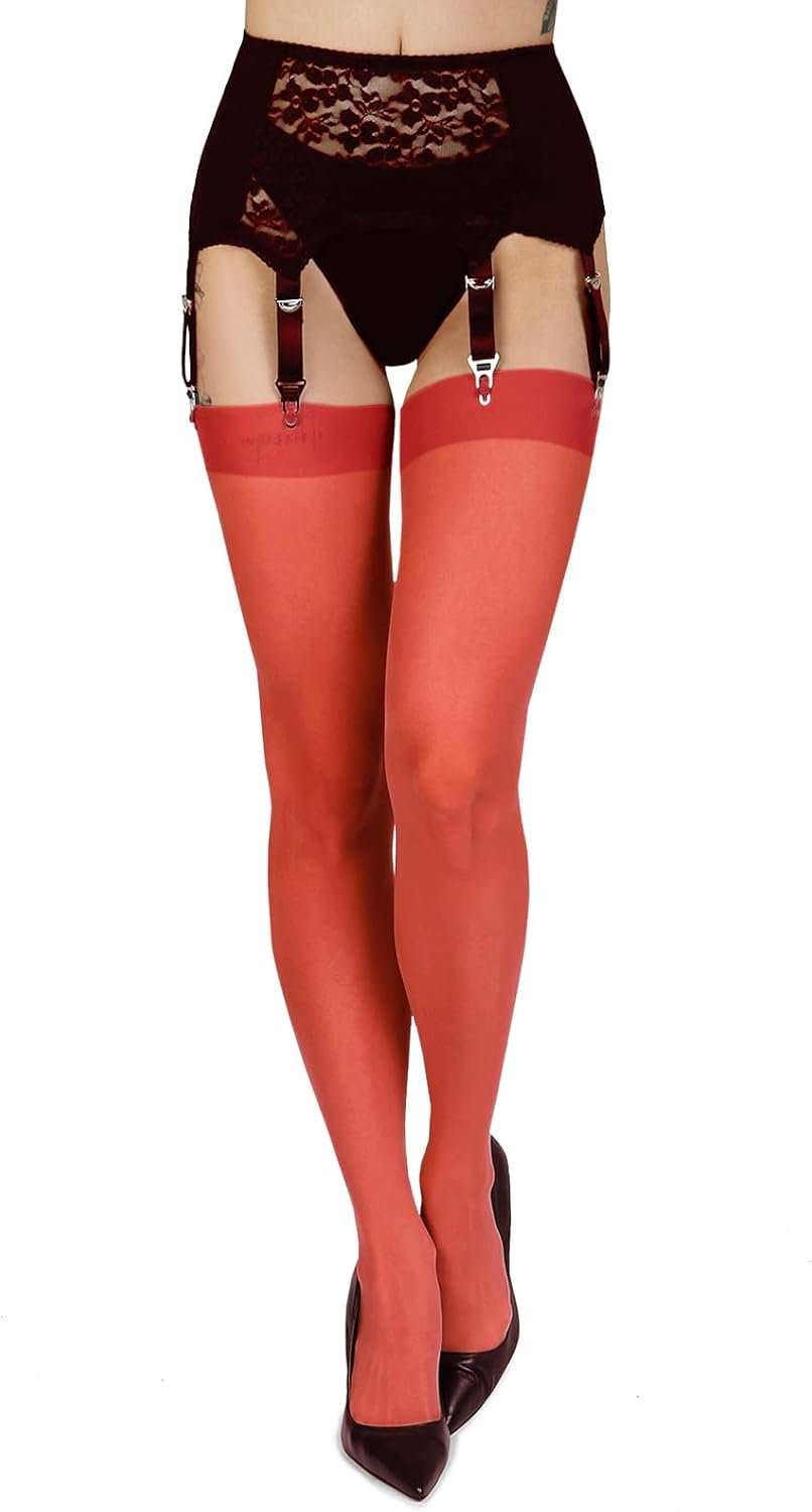 Annes styling Womens Plain Thin Suspender Stockings for Suspender Tights for Garter Belt 20 DEN Plain Top Sheer Stockings