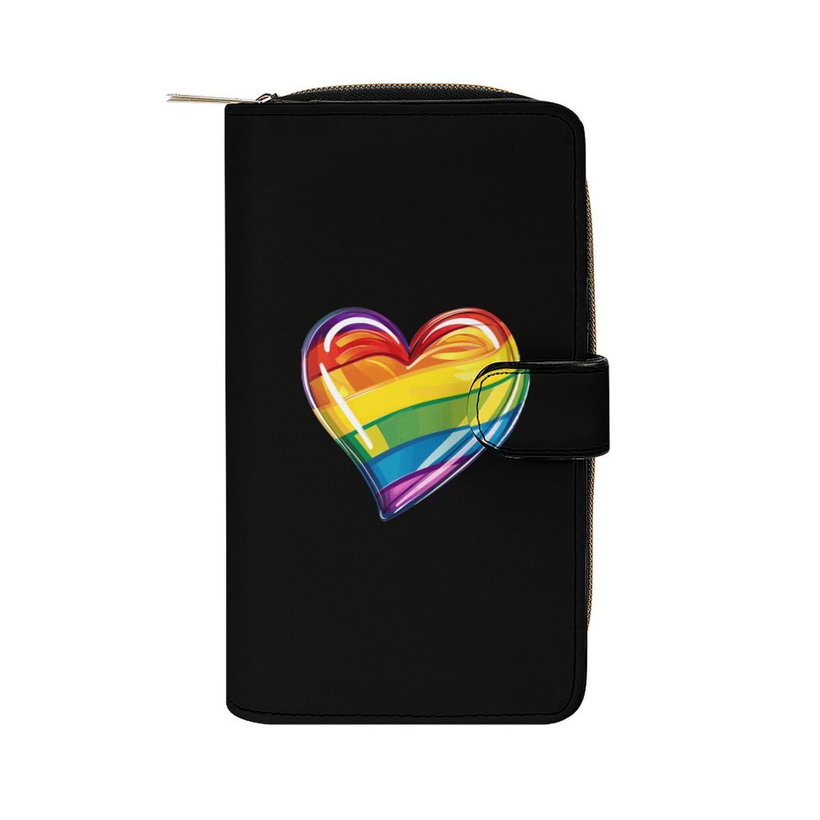 Rainbow LGBT Prideful Flag Heart Leather Long Pouch Wallet for Men And Women Large Capacity Clutch Cash Wallet with Zippered