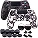 9CDeer 2 Piezas de Silicona Transferencia de Agua Protector Manga Caso Cubrir Piel Cover Skin 8 Thumb Grip 2 Conjuntos de a Prueba de Polvo Enchufe para Mando PS4/Slim/Pro Calavera en Blanco y Negro