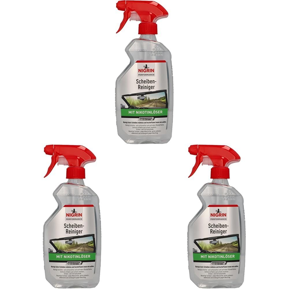 NIGRIN Scheibenreiniger, reinigt mühelos und effizient, reduziert Blendeffekte und Lichtreflektion, 500ml, Farblos (Packung mit 3)